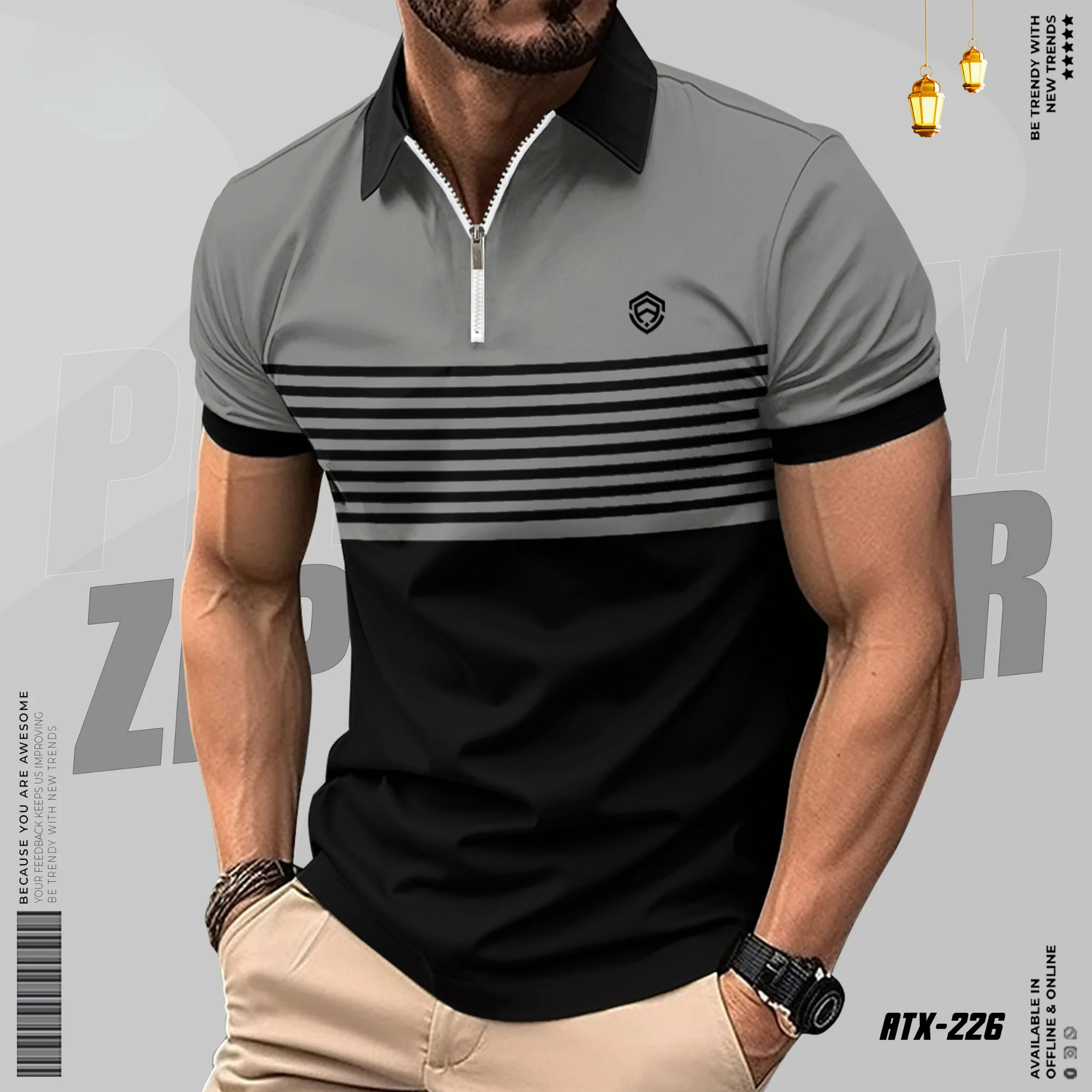 1 (1) Half Zipper Surma & Black Contrast Polo Shirt - Image 1