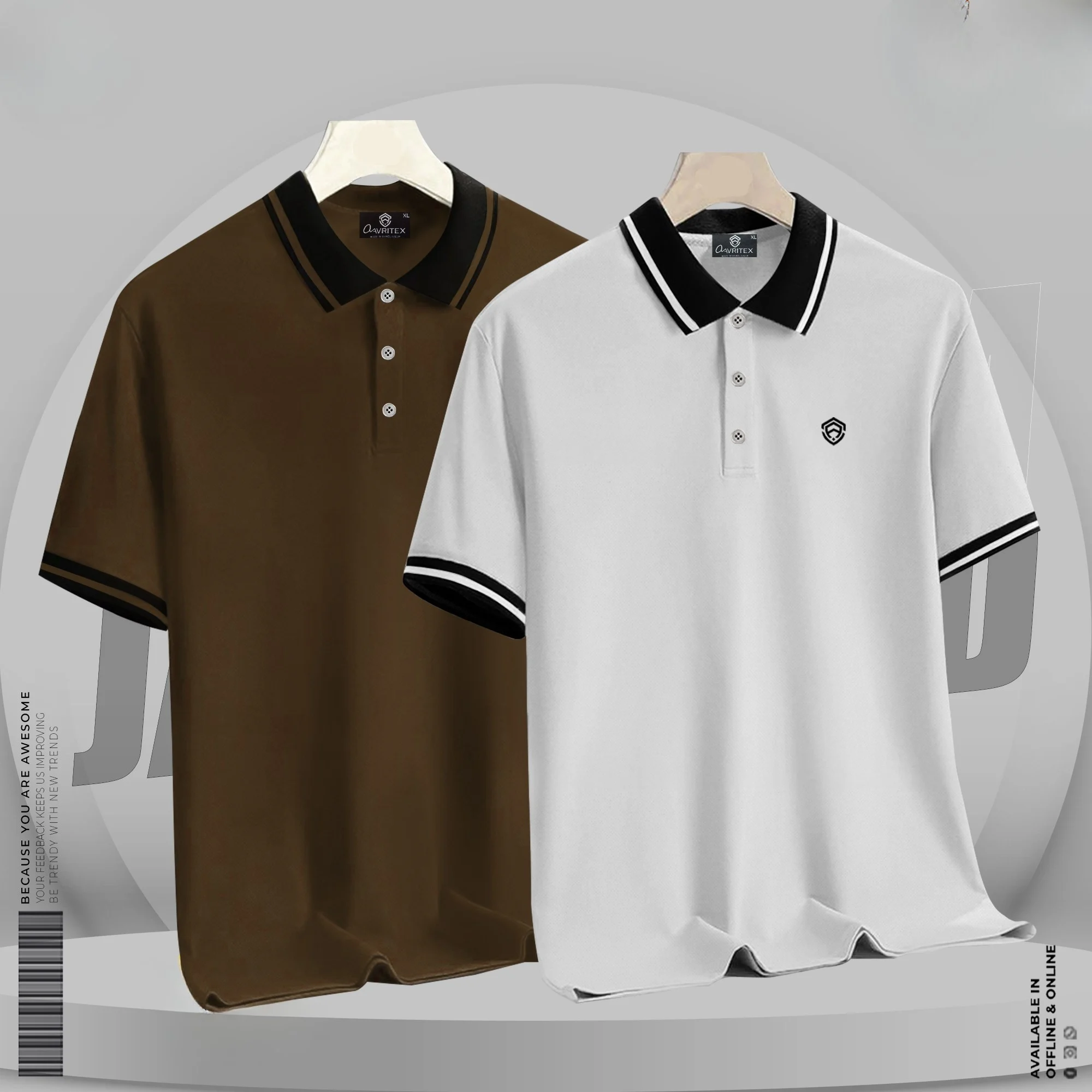 14 Basic Polo Shirt Ash & Coffee Color - Image 1