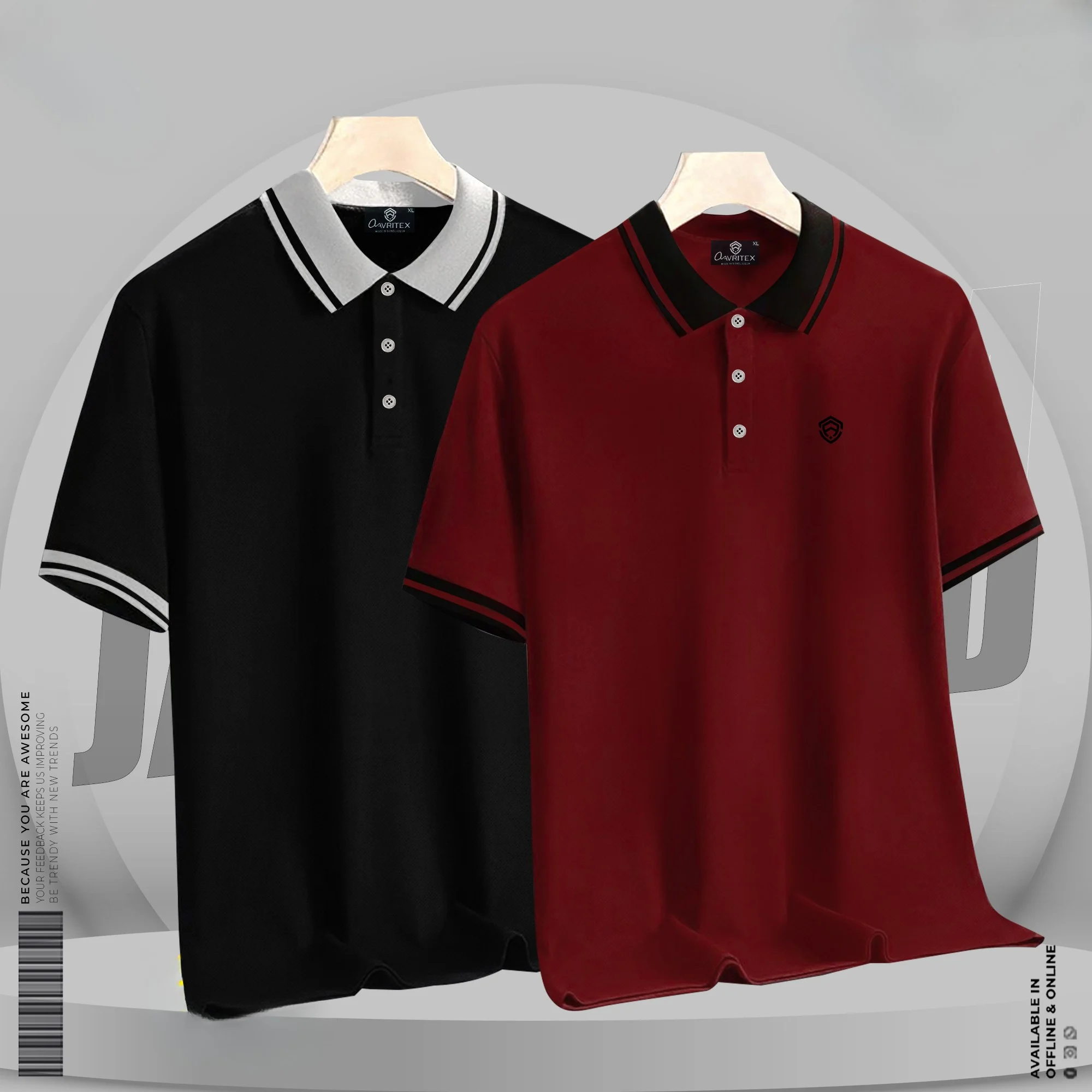 15 Basic Polo Shirt Black & Maroon Color - Image 1