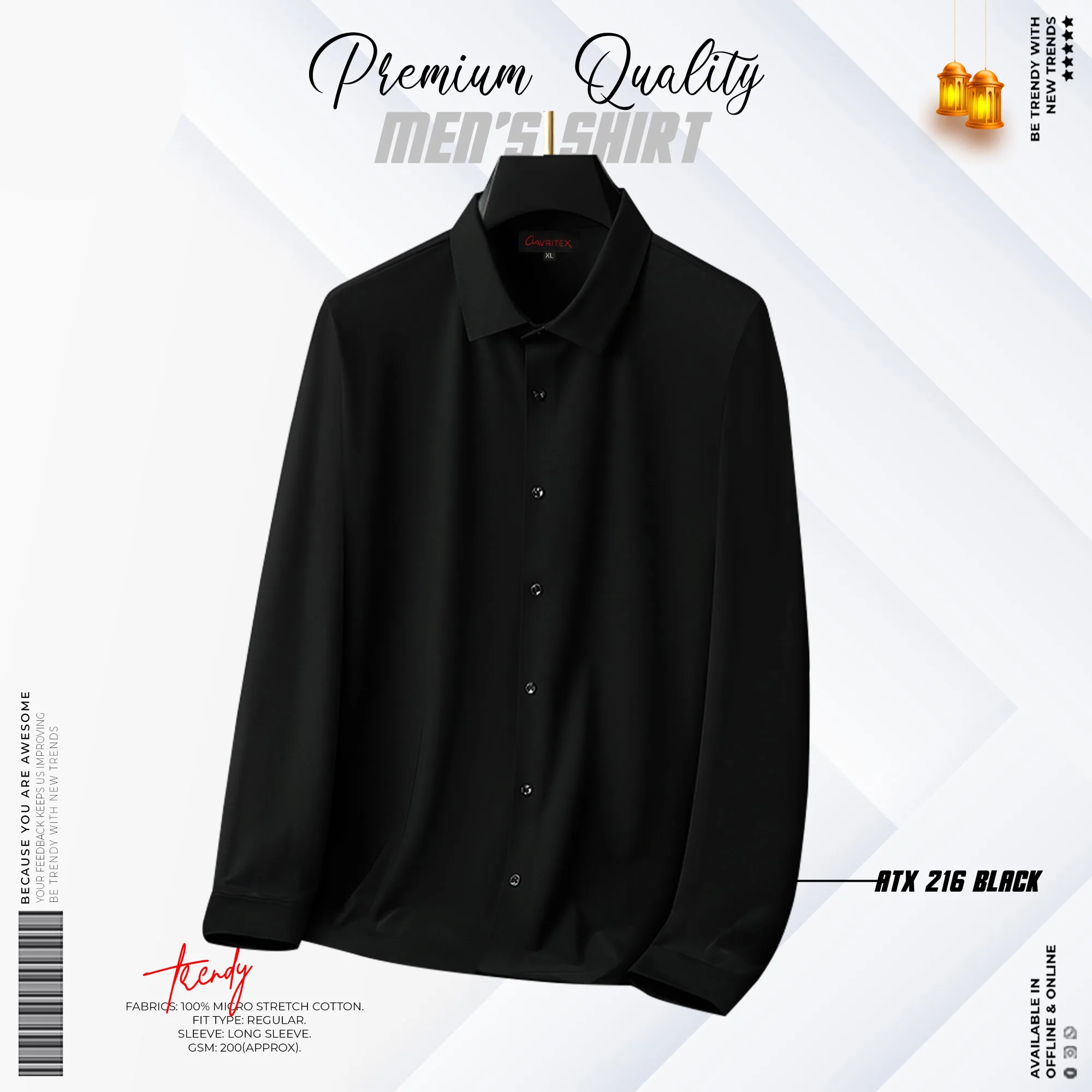 ATX-216-Black (1) Premium Microstitch Shirt Black Color - Image 1