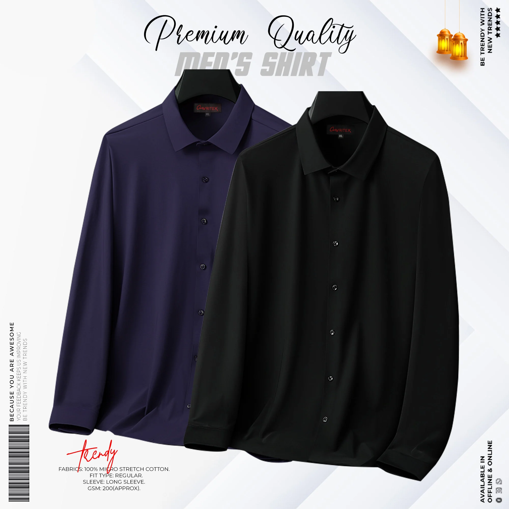 ATX-216218 (1) Premium MicroStitch Shirt Black & Navy Blue Color - Image 1