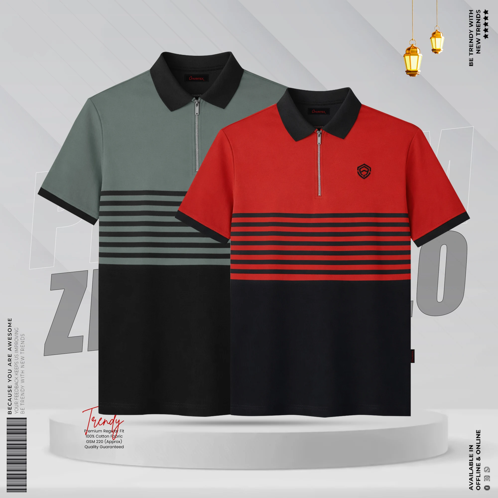 ATX-224ATX-226 (1) Half Zipper Contrast Polo Shirt Combo - Image 1