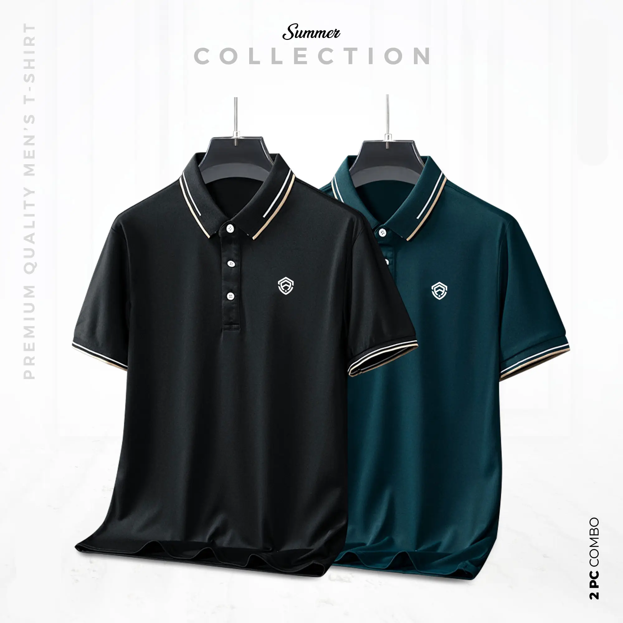 RDK-126,RDK-127 Premium Ultra Polo Shirt – Petrol Blue & Black Color - Image 1