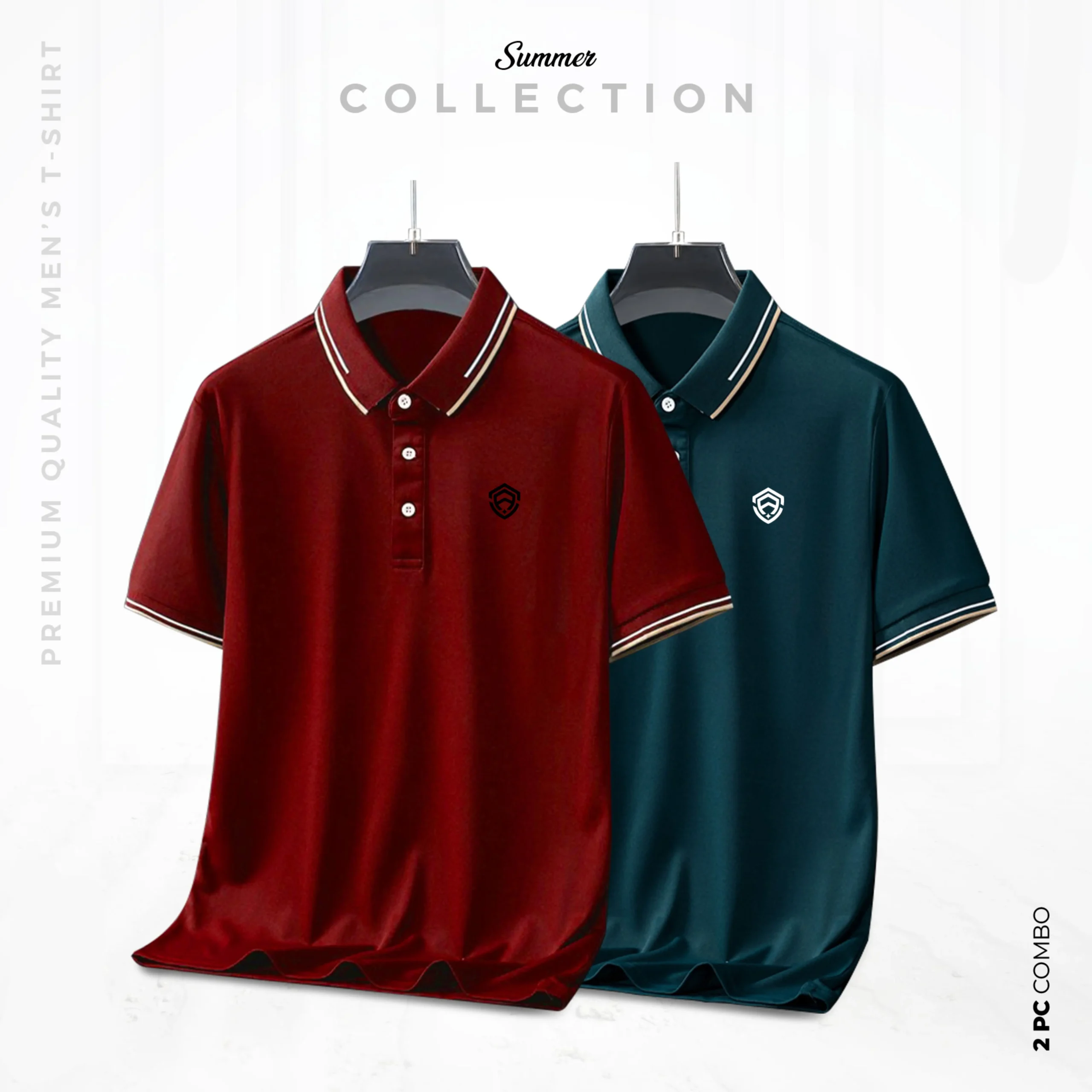 RDK-127,RDK-129 Premium Ultra Polo Shirt – Petrol Blue & Maroon - Image 1