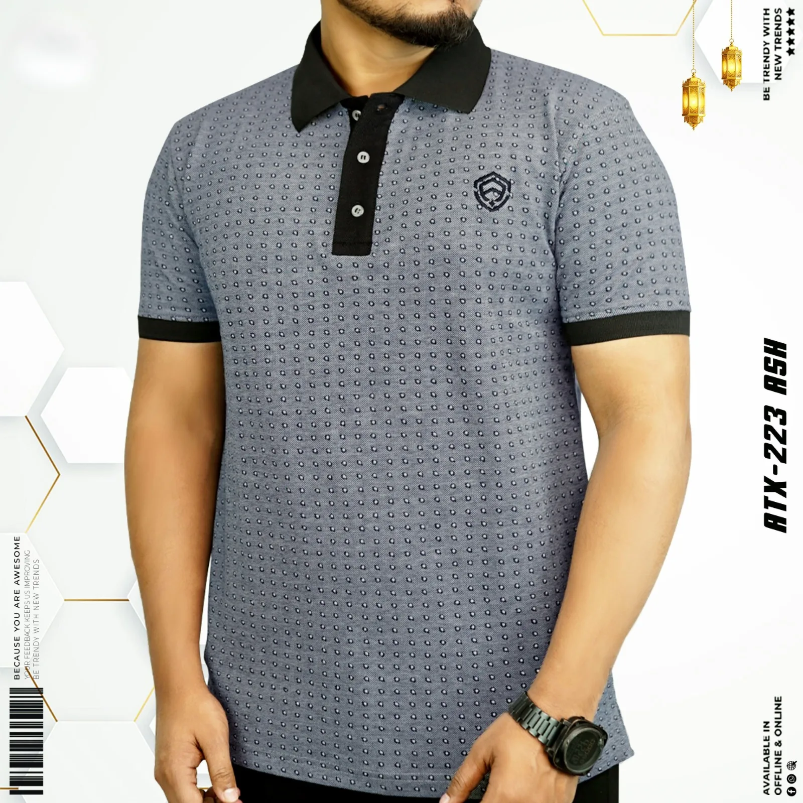 WhatsApp Image 2026-03-01 at 9.45.32 PM Premium Printed Polo Shirt: (Ash) - Image 1