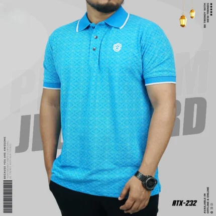 Premium Printed Polo Shirt: Sky Blue