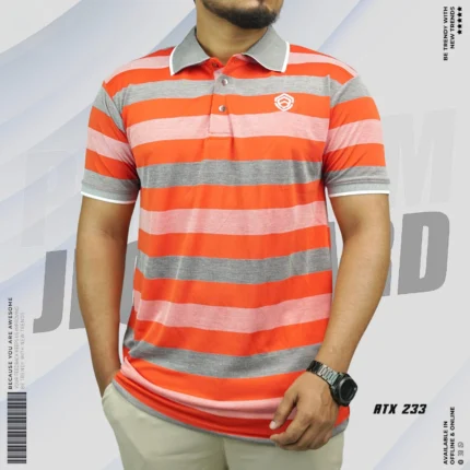 Premium Quality Striped Polo Shirt: ATX 233 (Orange)