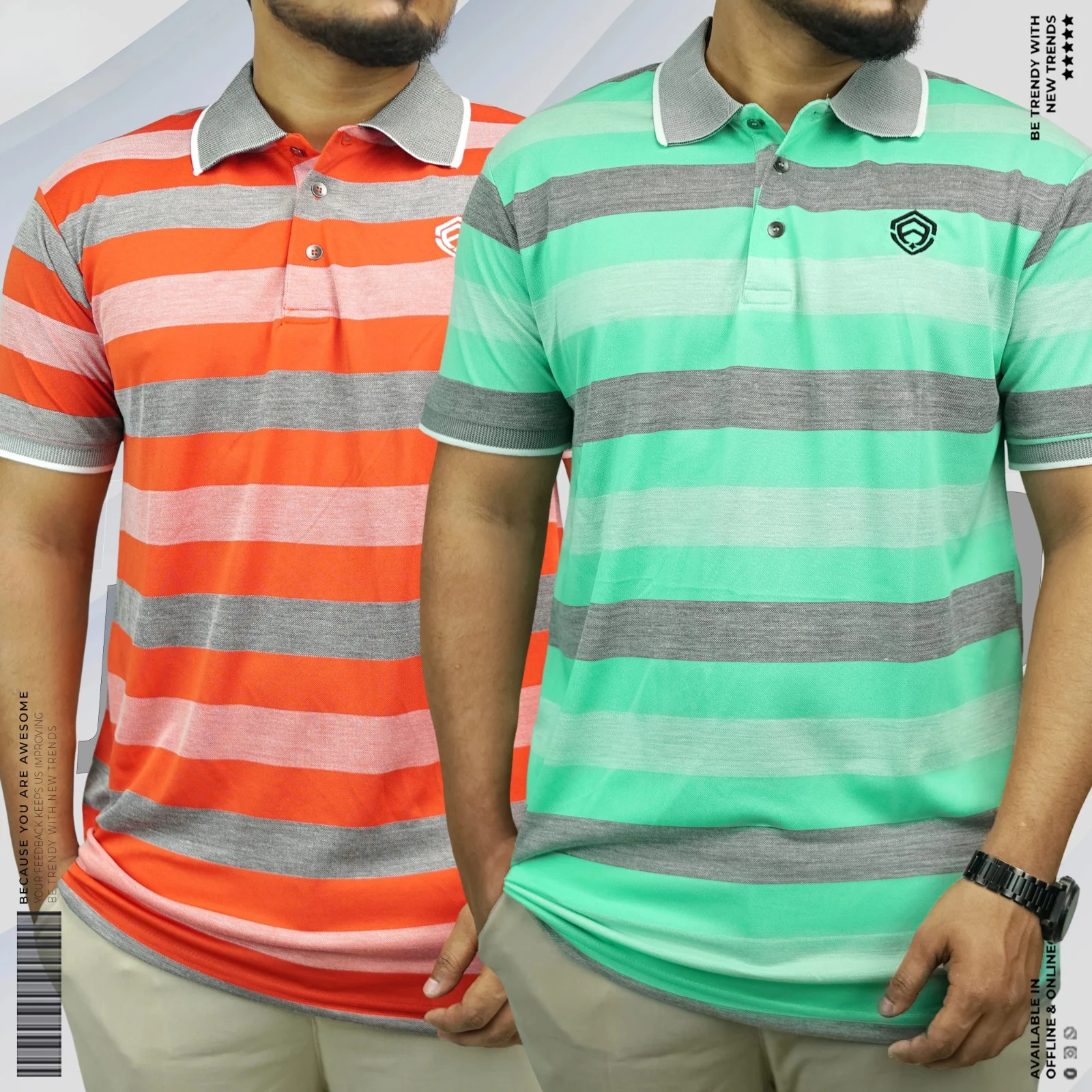 WhatsApp Image 2026-03-13 at 12.34.02 AM Premium Quality Striped Polo Shirt: ATX 233/234 (Orange/Pest) - Image 1