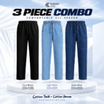 Premium Cotton Trouser Combo of 3 - (Black + Light Blue + Dark Blue) - KC-162/221/222