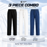 Premium Cotton Trouser Combo of 3 - (Black + White + Dark Blue) - KC-162/165/222