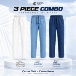 Premium Cotton Trouser Combo of 3 - (White + Light Blue + Dark Blue) - KC-165/221/222